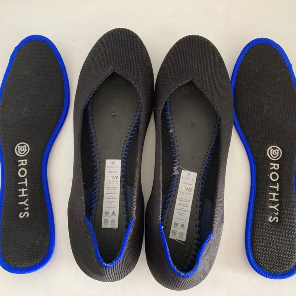 Rothy's Women Shoes The Flat Slip-On Round Toe Classic Black Ballet Flat 8 EUC